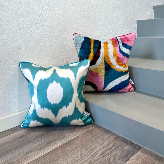 Homey Cozy Ricamo copriletto in Cotone Copertura del Cuscino, Turchese Series, Cotone, Geometric Line, 50 x 50 cm