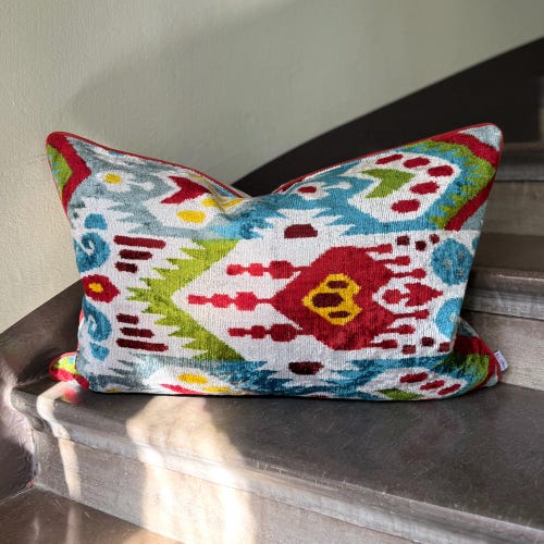 Funda de almohada de terciopelo Ikat Eco Andino – Cojín decorativo para sofá o cama