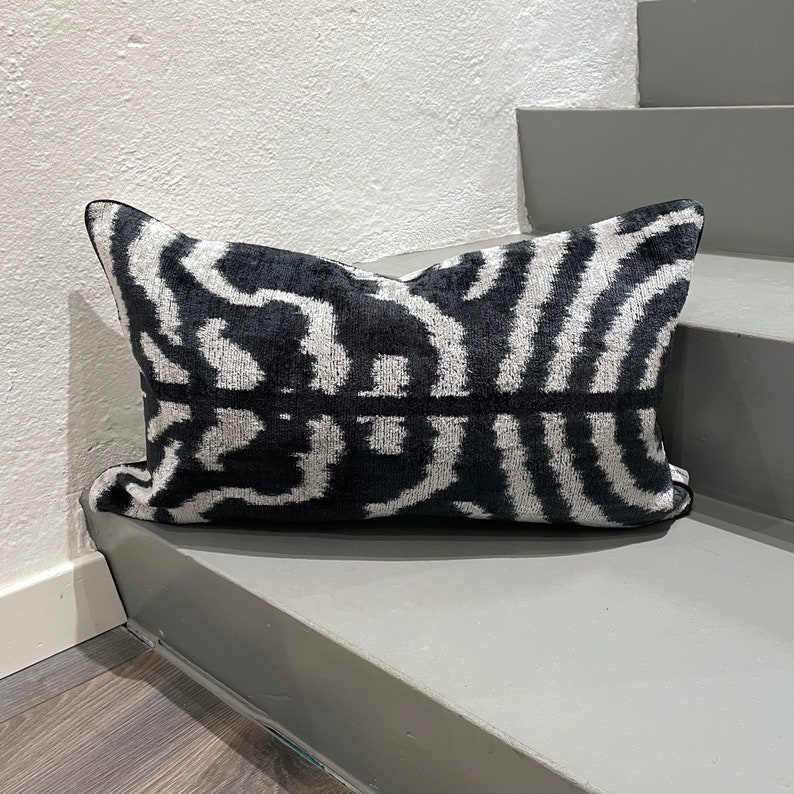 Velvet Ikat Cushion Zebra Velvet Ikat Pillow Zebra Etsy