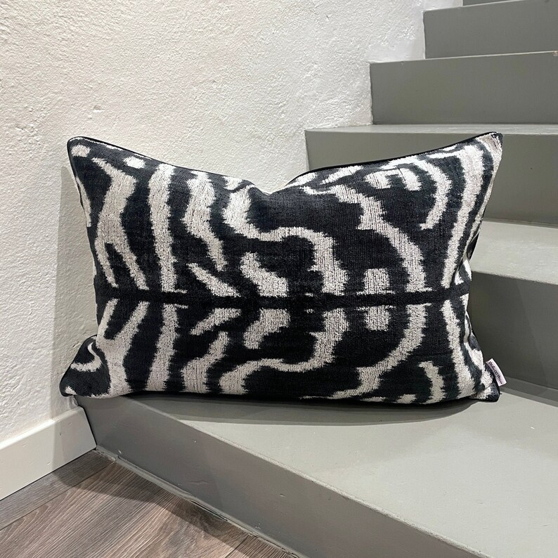 Velvet Ikat Cushion Zebra Velvet Ikat Pillow Zebra Etsy