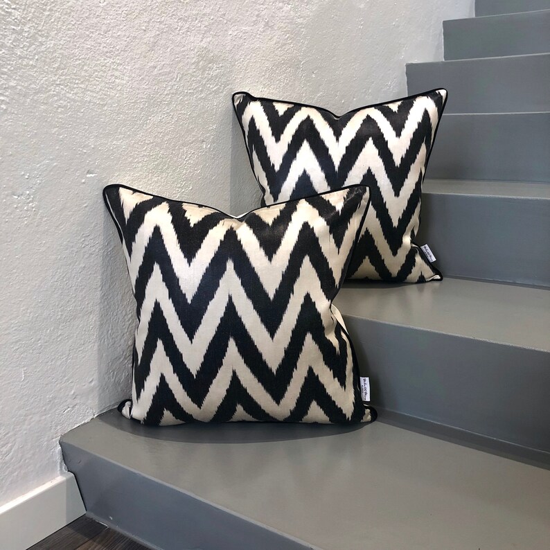 Linear Grey Black Cotton Ikat Indoor Cushion