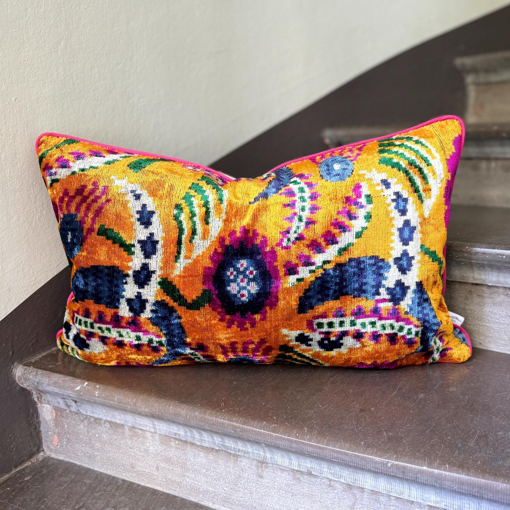 Velvet Ikat Cushion Orange Blossom | Velvet Ikat Pillow Orange Blossom