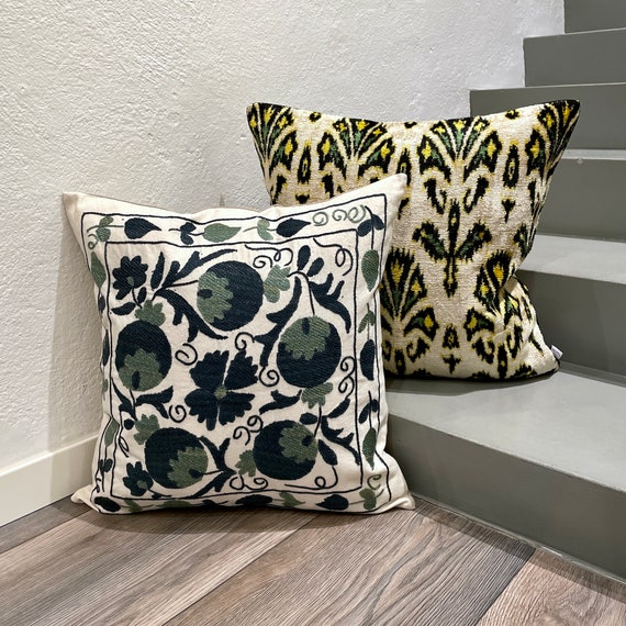 Velvet Ikat Pillow Cover Tulum Vibes – Decorative Cushion for Sofa