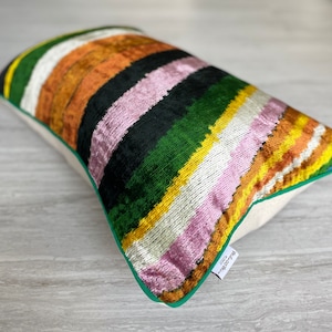 Velvet Ikat Cushion Rainbow Velvet Ikat Pillow Rainbow image 2