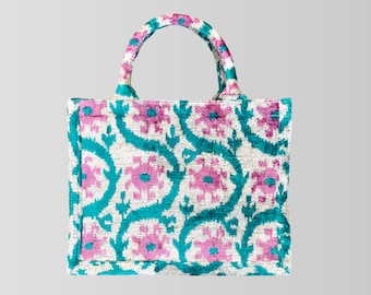 Ikat Tote Bag Pianosa – Handcrafted Velvet Boho Everyday Handbag