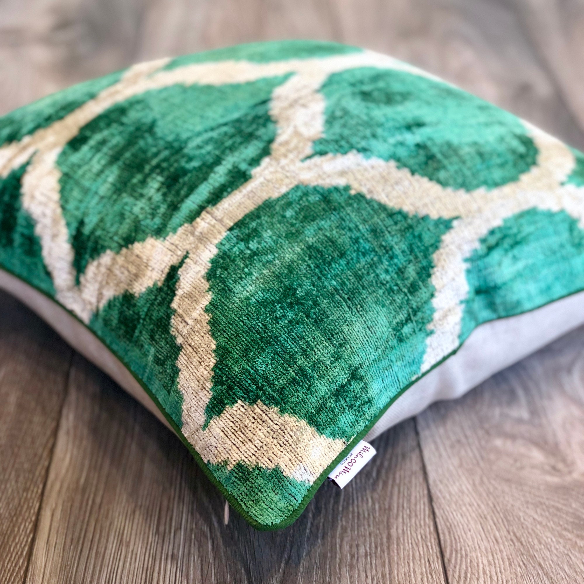 Velvet Ikat Cushion Green Valley Velvet Ikat Pillow Green Etsy