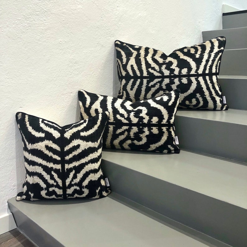 Velvet Ikat Cushion Zebra Velvet Ikat Pillow Zebra Etsy