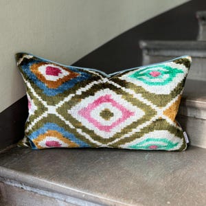 Velvet Ikat Pillow Cover Aztec – Decorative Cushion for Sofa or Bed
