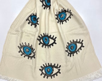 Muslin Towel Evil Eye Turquoise