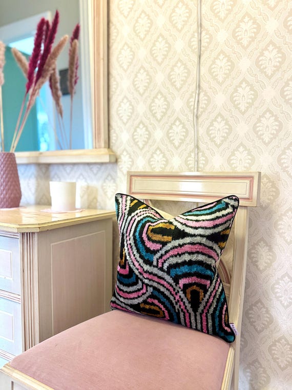 Velvet Ikat Pillow Cover Valentino – Decorative Cushion for Sofa
