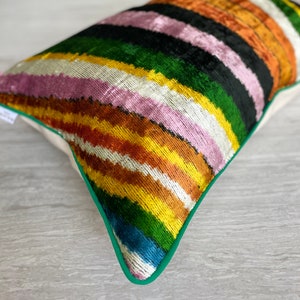 Velvet Ikat Cushion Rainbow Velvet Ikat Pillow Rainbow image 4