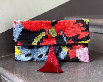 Ikat Clutch Bag Valencia – Handmade Velvet Boho Purse for Everyday & Gift
