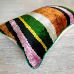 Velvet Ikat Cushion Rainbow Velvet Ikat Pillow Rainbow image 3