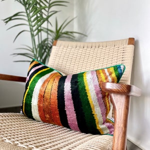 Velvet Ikat Cushion Rainbow Velvet Ikat Pillow Rainbow image 9