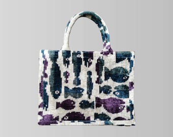 Ikat Tote Bag Sperlonga – Handcrafted Velvet Boho Everyday Handbag