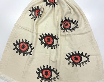 Muslin Towel Evil Eye Red
