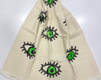 Muslin Towel Evil Eye Green