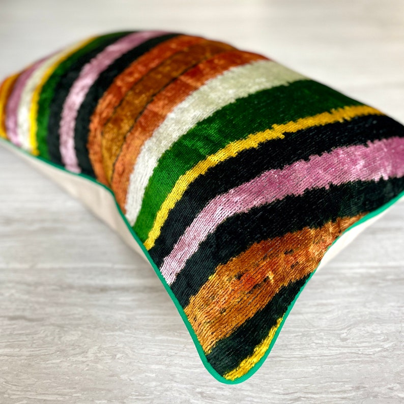 Velvet Ikat Cushion Rainbow Velvet Ikat Pillow Rainbow image 5