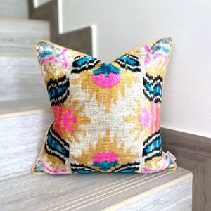 Velvet Ikat Pillow Cover Sunny Spring – Decorative Cushion for Sofa or Bed