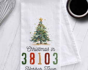 Personalized Hometown Christmas Kitchen Tea Towel, Hometown Tea Towel, Personalized Gift, Tea Towel Gift, Christmas Tea Towel