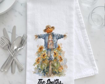 Personalized Scarecrow Kitchen Tea Towel, Scarecrow Tea Towel, Pumpkin Tea Towel, Pumpkin Kitchen Towel, Sunflower Tea Towel, Fall Tea Towel