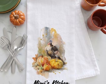 Personalized Turkey Pumpkin Tea Towel, Harvest Turkey Kitchen Towel, Autumn Towel, Thanksgiving Hostess Gift, Fall Decor, Fall Tea Towel