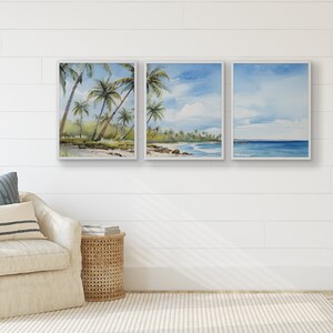 Watercolor Beach Art Print Set, Beach Art, Coastal Wall Art, Coastal Art Prints, Beach House Art, Coastal Living Art, Palm Tree Art,Tropical