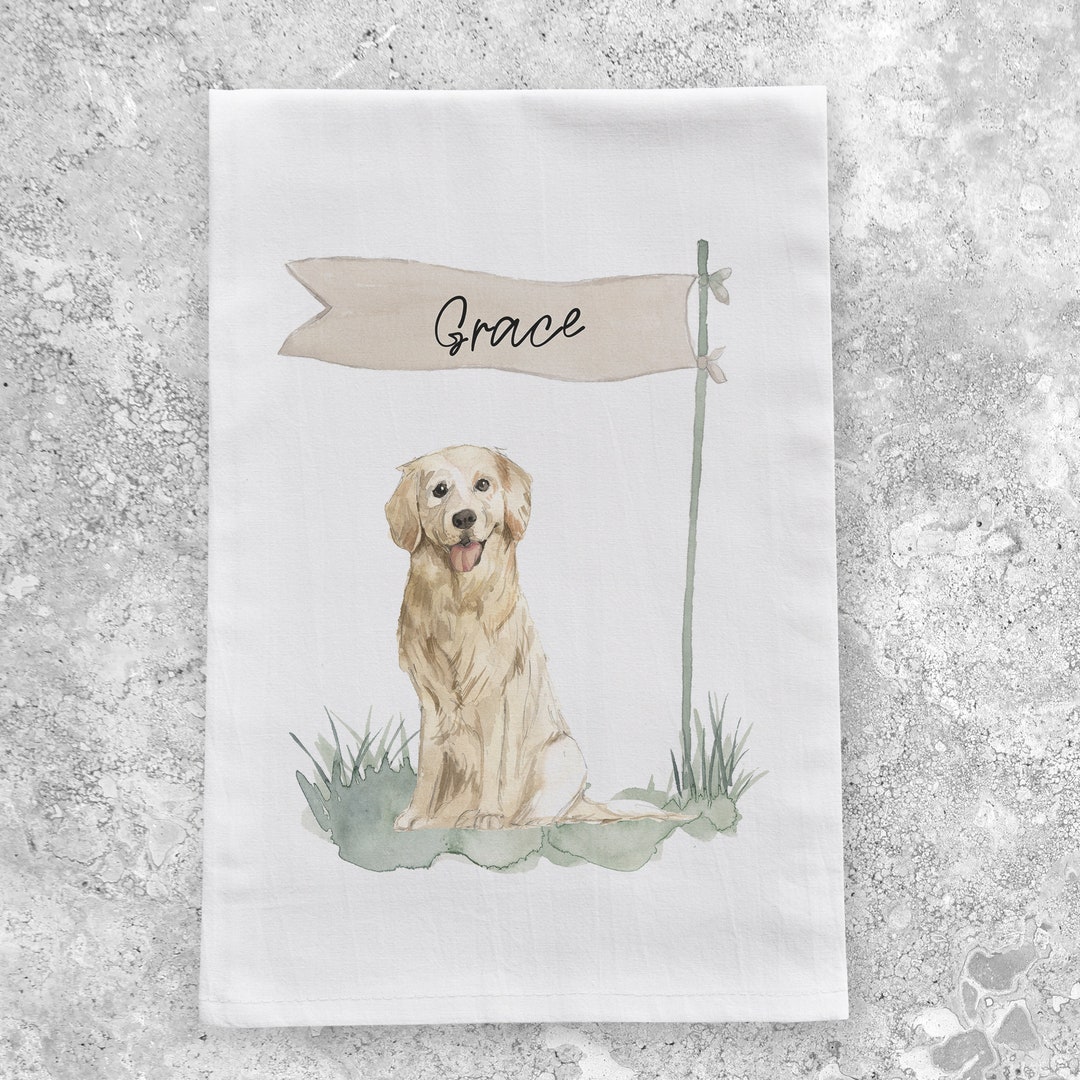 Personalized Golden Retriever Kitchen Tea Towel, Dog Lover Gift