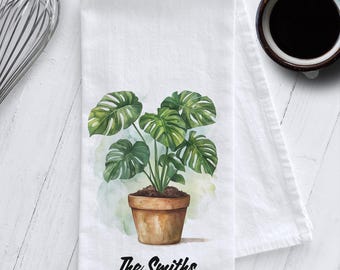 Personalized Monstera Plant Tea Towel, Personalized Gift, Crazy Plant Lady Gift, Plant Kitchen Towel, Botanical Tea Towel, Monstera Towel