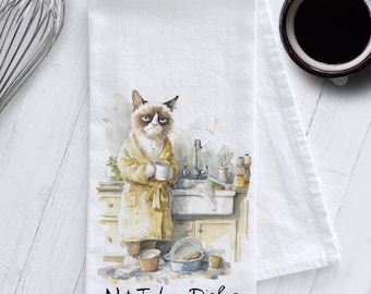 Grumpy Cat Tea Towel – Not Today, Dishes – Funny Cat Decor – Funny Cat Gift – Cat Lover Gift, Kitchen Humor, Funny Kitchen Towel
