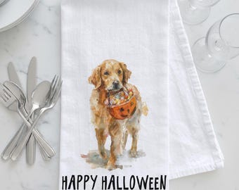 Halloween Fall Tea Towel | Golden Retriever Pumpkin Kitchen Towel | Personalized Dog Lover Gift