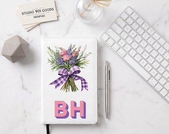 Personalized Lavender Rose Journal, Custom Monogram Vegan Leather Notebook, Refillable Floral Gift for Her