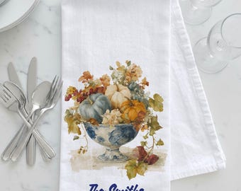 Personalized Chinoiserie Pumpkin Tea Towel, Chinoiserie Pumpkin, Chinoiserie Tea Towel, Fall Tea Towel, Autumn Floral Pumpkin, Pumpkin Decor