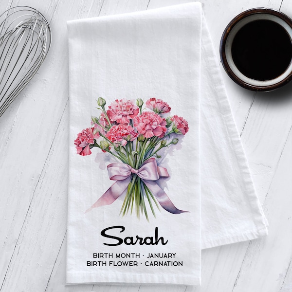 Personalized Birth Flower Tea Towel,Personalized Gift, Birth Flower Tea Towel, Personalized Mother's Day Gift, Floral Tea Towel