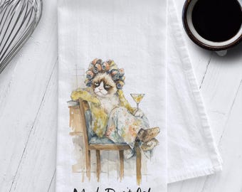 Grumpy Cat Tea Towel – Mood: Don't Ask – Funny Cat Decor – Funny Cat Gift – Cat Lover Gift, Adult Humor, Funny Kitchen Towel, Adulting