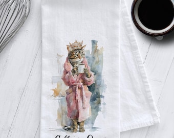 Funny Cat Tea Towel – Caffeine Queen, Funny Cat Dish Towel, Funny Cat Gift, Cat Lover Gift, Coffee Lover Gift, Funny Kitchen Towel