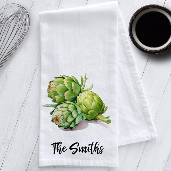 Personalized Artichoke Tea Towel, Personalized Gift, Artichoke Kitchen Towel, Veggie Tea Towel, Artichokes, Artichoke Flour Sack Towel