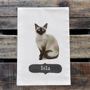 Personalized Siamese Cat Kitchen Tea Towel, Cat Lover Gift, Customized Cat Decor, Cat Memorial Gift