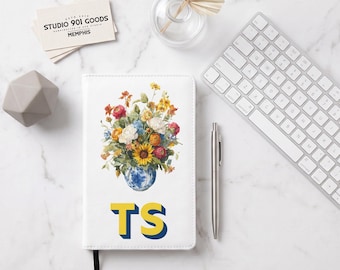 Personalized Garden Bouquet Journal, Blue & White Chinoiserie Notebook, Custom Monogram Gift for Her
