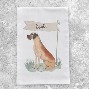 Personalized Great Dane Kitchen Tea Towel, Dog Lover Gift, Customized Dog Decor, Custom Flour Sack Dish Cloth, Dog Memorial Gift