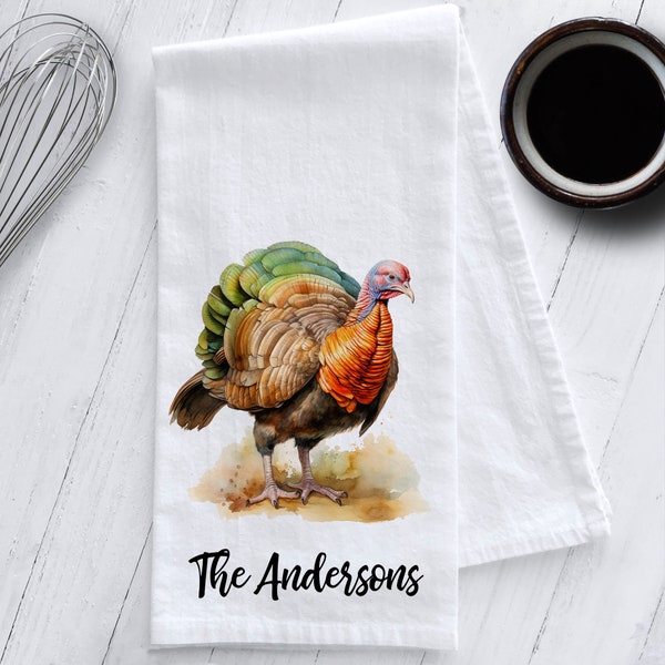 Personalized Turkey Kitchen Tea Towel, Tea Towel Gift, Thanksgiving Turkey Tea Towel, Turkey Kitchen Towel, Fall Tea Towel,