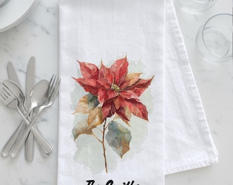 Personalized Christmas Poinsettia Tea Towel, Poinsettia Tea Towel, Christmas Tea Towel, Poinsettia Kitchen Towel, Christmas Hostess Gift