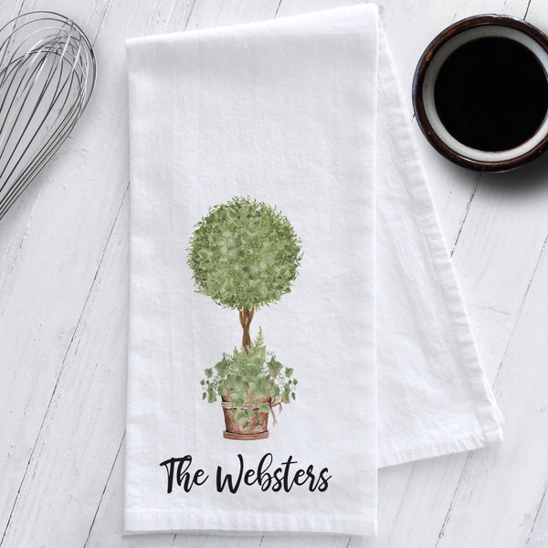 Personalized Topiary Tree Design Kitchen Tea Towel, Personalized Gift, Personalized Mother's Day Gift, Garden Tea Towel