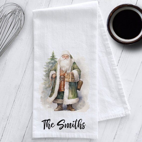 Personalized Old World Santa Kitchen Tea Towel, Tea Towel Gift, Santa Tea Towel, Old World Santa, Personalized Christmas Gift