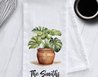 Personalized Monstera Plant Tea Towel, Personalized Gift, Crazy Plant Lady Gift, Plant Kitchen Towel, Botanical Tea Towel, Monstera Towel