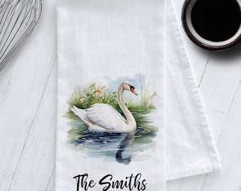 Personalized Swan Tea Towel, Swan Kitchen Towel, Swan Dish Towel, Personalized Tea Towel, Personalized Gift