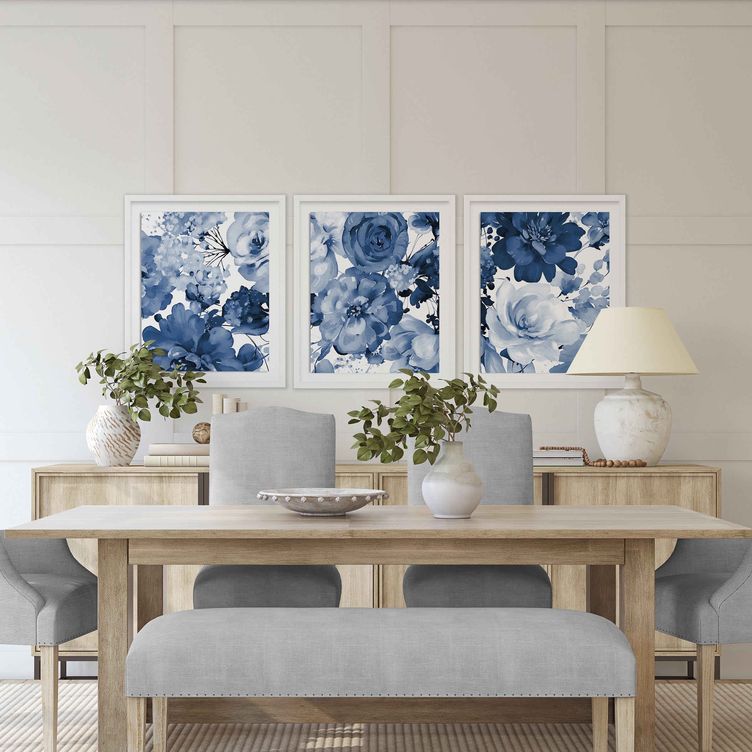 Watercolor Blue and White Botanical Art Print, Chinoiserie Art, Botanical Art, Chinoiserie Wall Art, Botanical Art Prints, Chinoiserie Chic