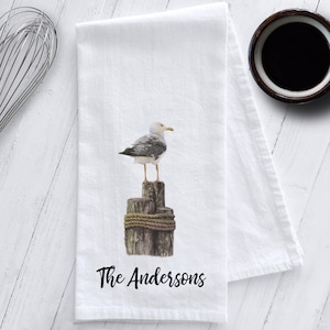 Personalized Seagull Tea Towel, Seagull Kitchen Towel, Personalized Gift, Coastal Living, Beach House Decor, Personalized Mother's Day Gift