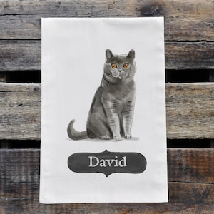 Personalized British Shorthair Cat Kitchen Tea Towel, Cat Lover Gift, Customized Cat Decor, Cat Memorial Gift