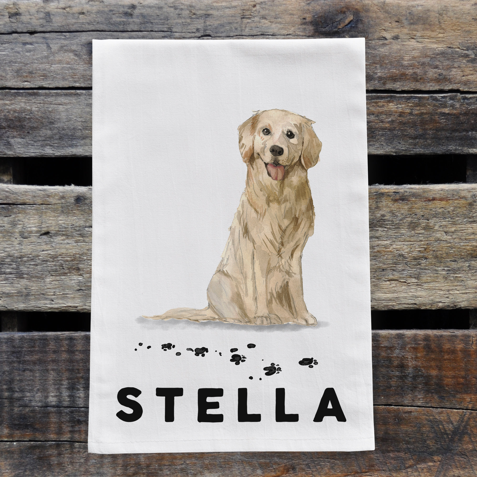 Personalized Golden Retriever Kitchen Tea Towel, Dog Lover Gift